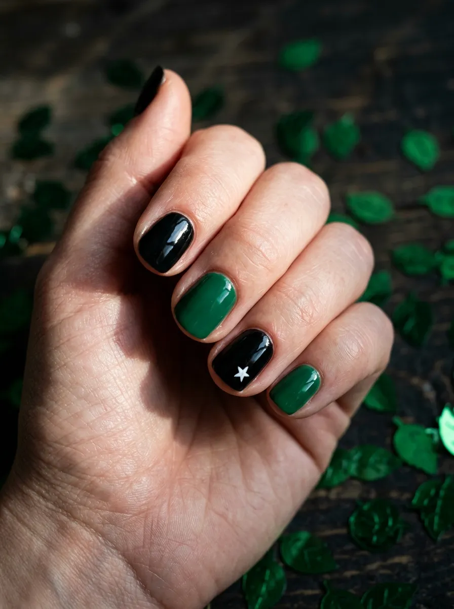 Green and Black Witch Nails
