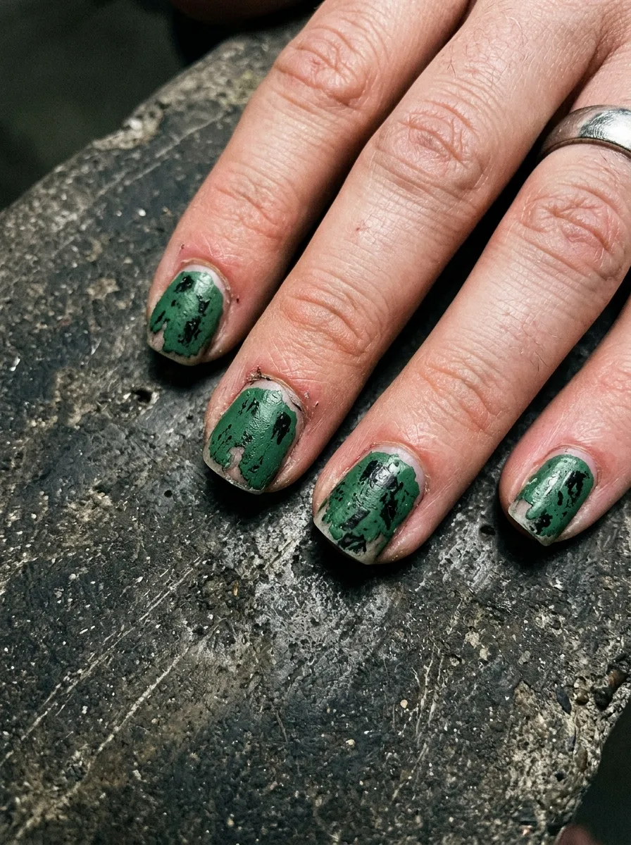 Grunge Distressed Green Nails