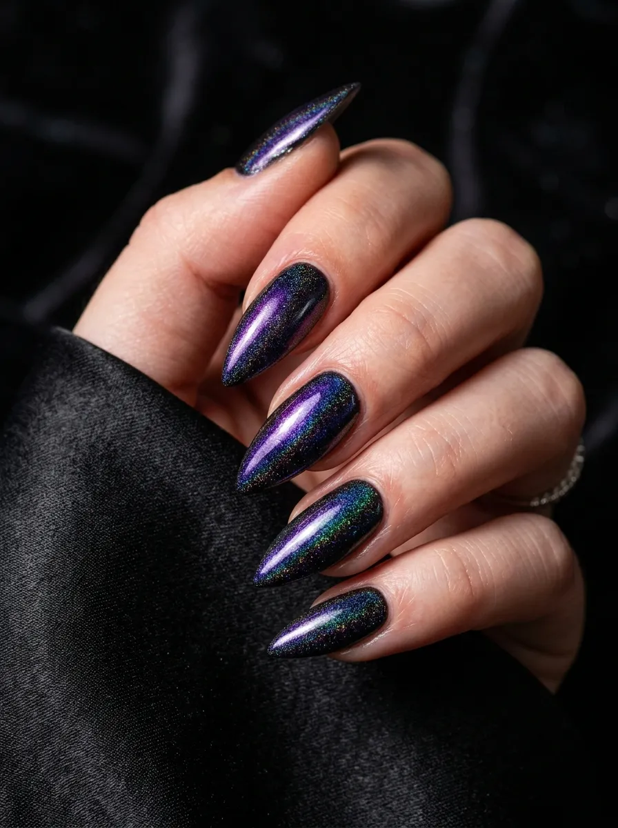 Iridescent Holographic Dark Nails