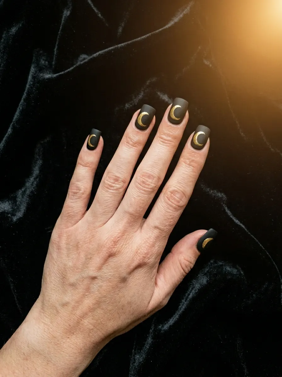Matte Black with Gold Moon Accents