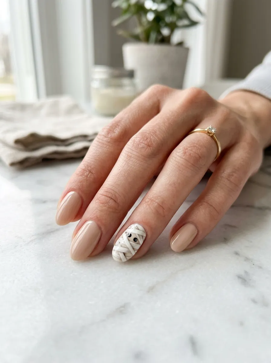 Mummy Accent Nail on a Neutral Set