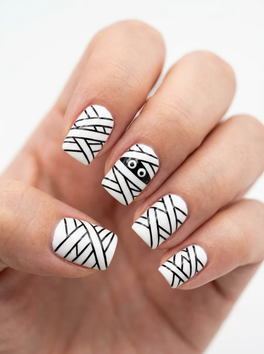 Mummy Nails Using Nail Tape for Precise Lines