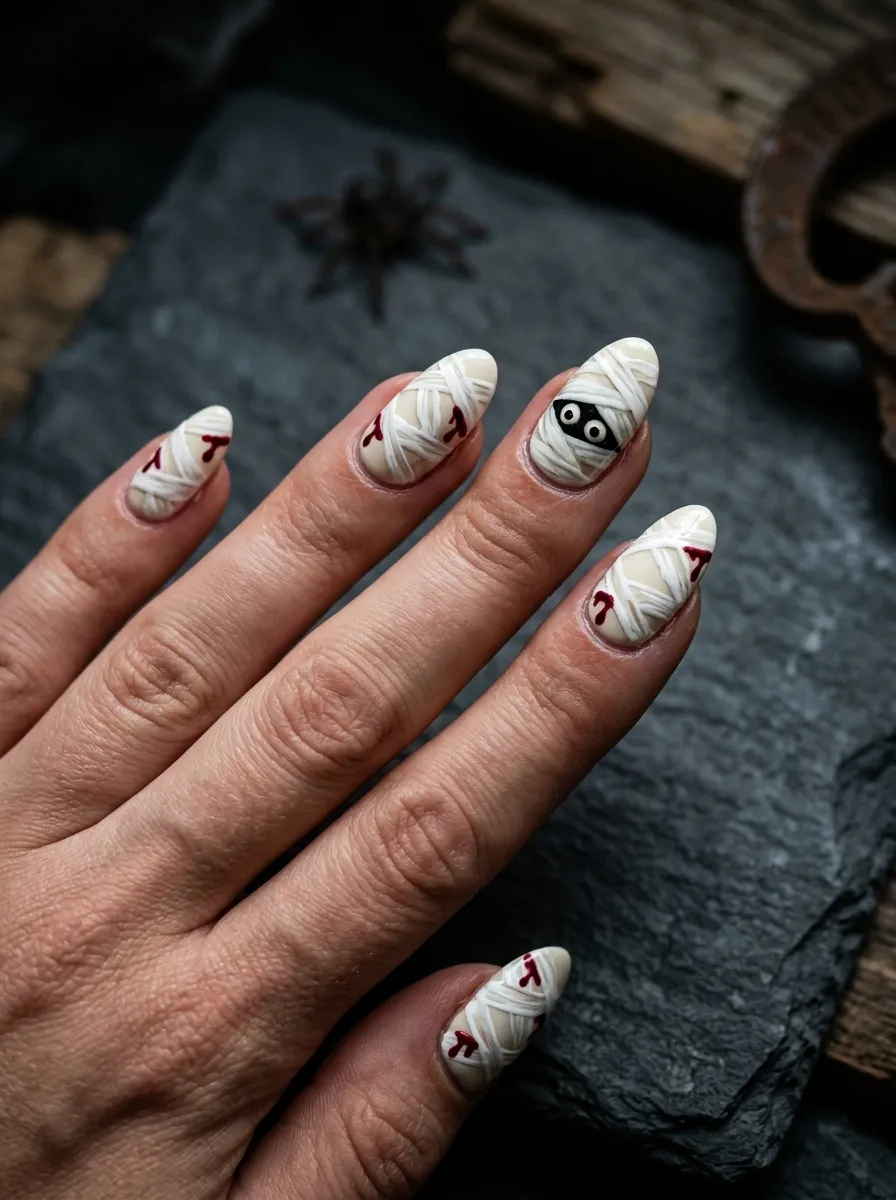 Mummy Nails with Bloody Accents