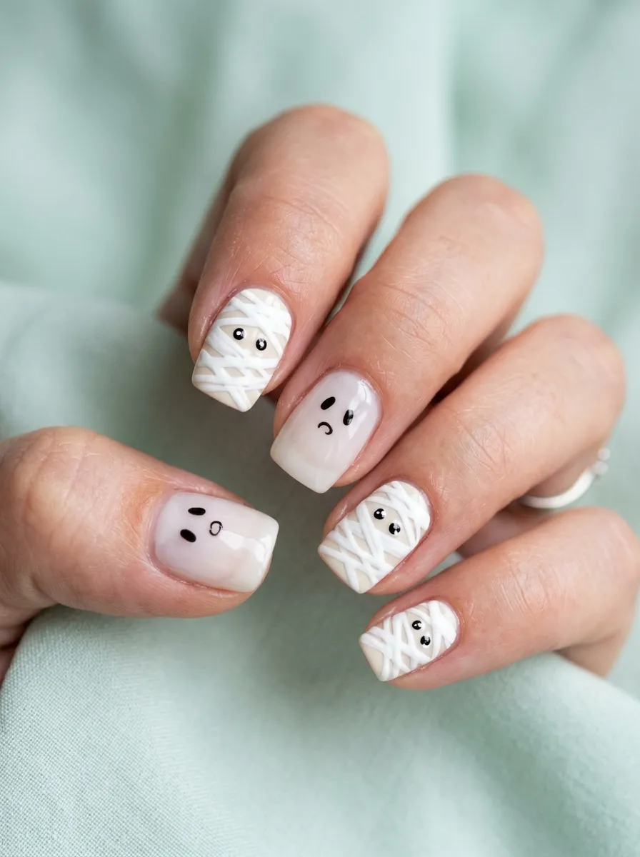 Mummy Nails with Ghost Accent Nails