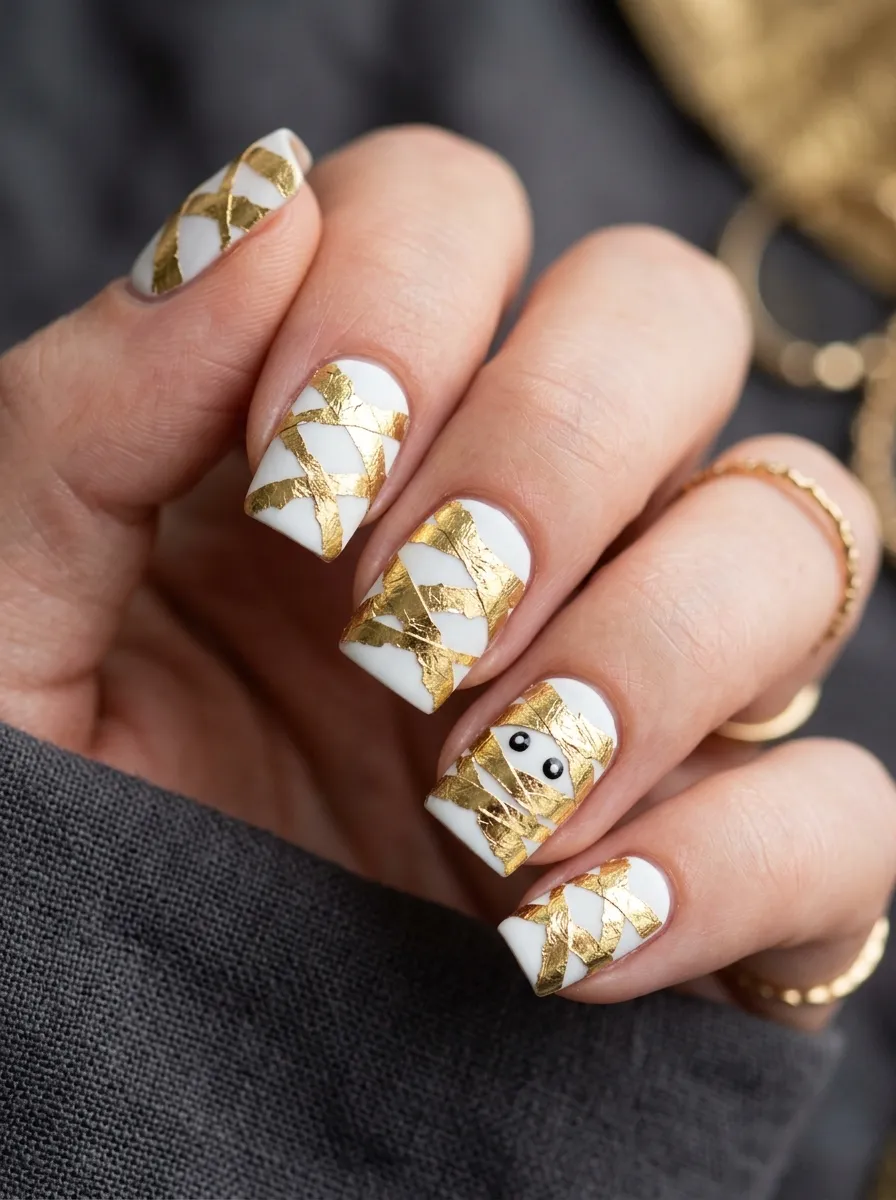 Mummy Nails with Gold Foil Bandages