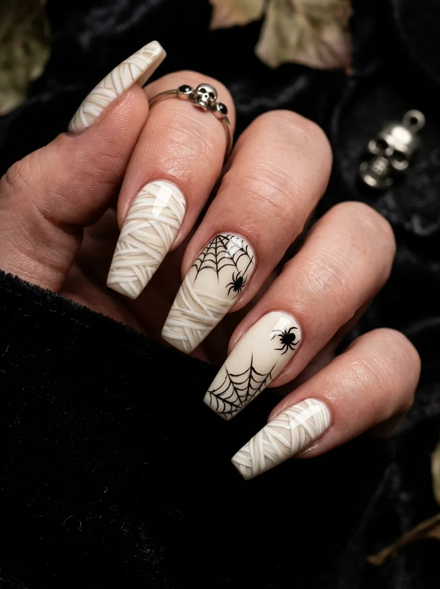 Mummy Nails with Spider Web Detail