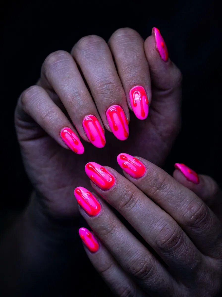 Neon Blood Drip Nails