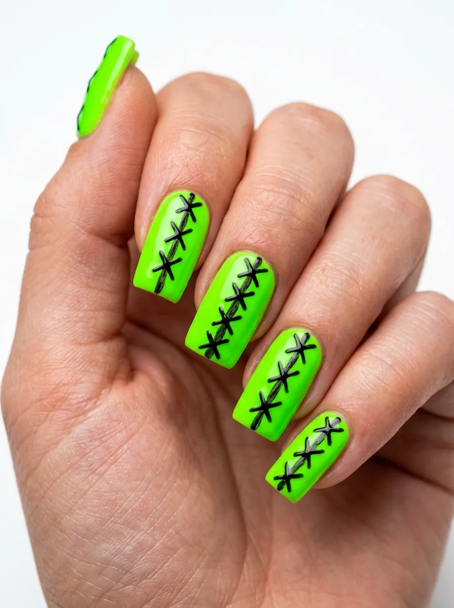 Neon Frankenstein Nails