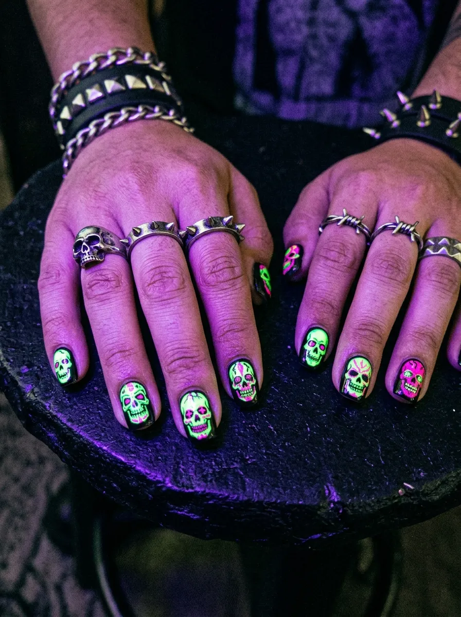 Neon Skull Nails