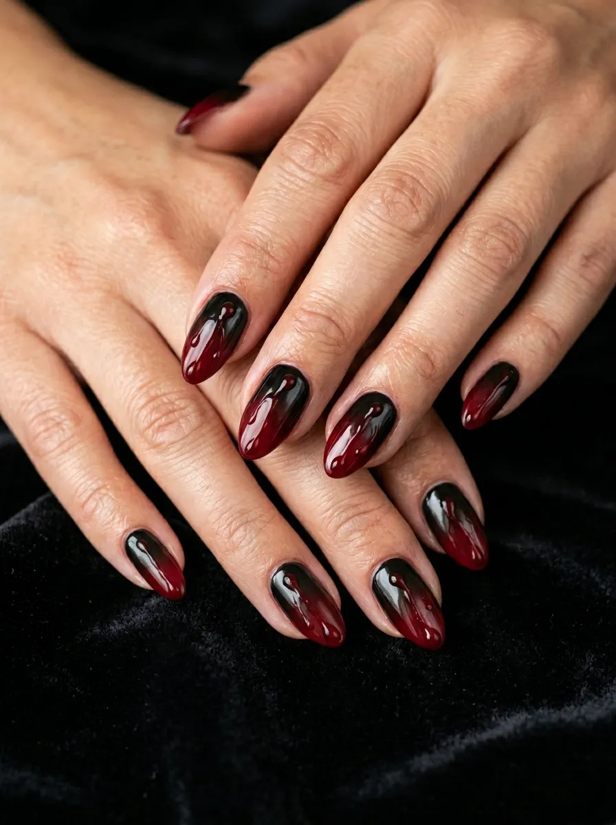 Ombre Blood Drip Nails
