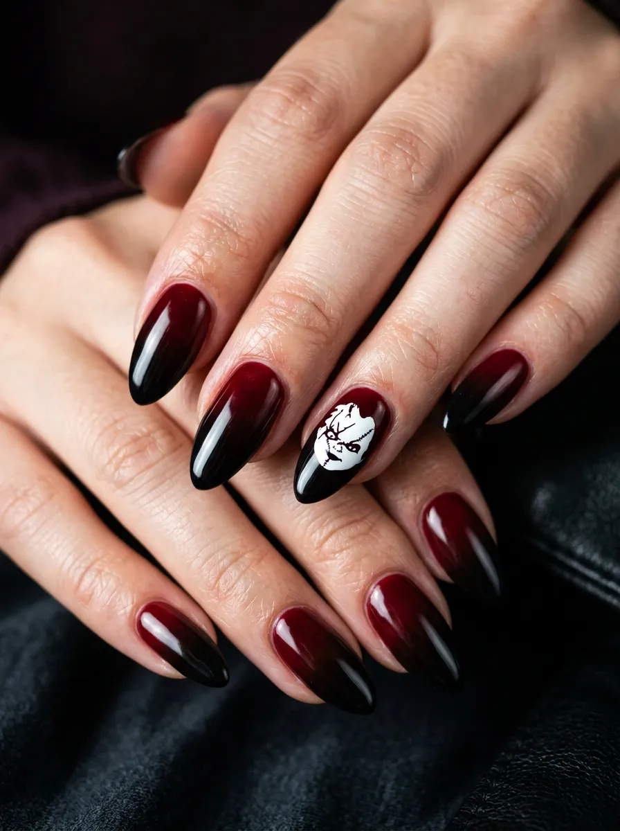 Ombre Red to Black with Chucky Stamp