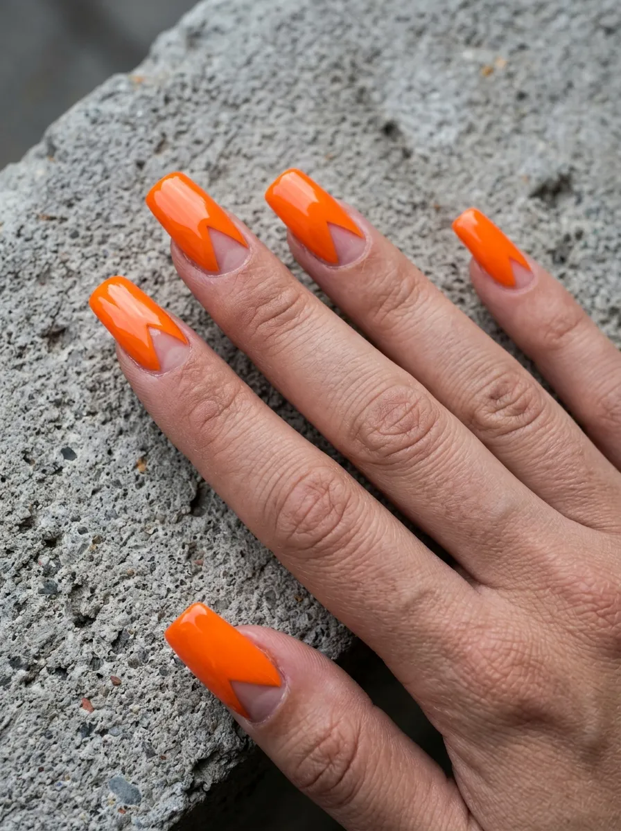 Orange Nails with Pink Negative Space Design