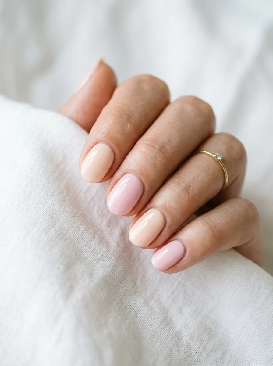 Pastel Pink and Peach Minimalist Nails