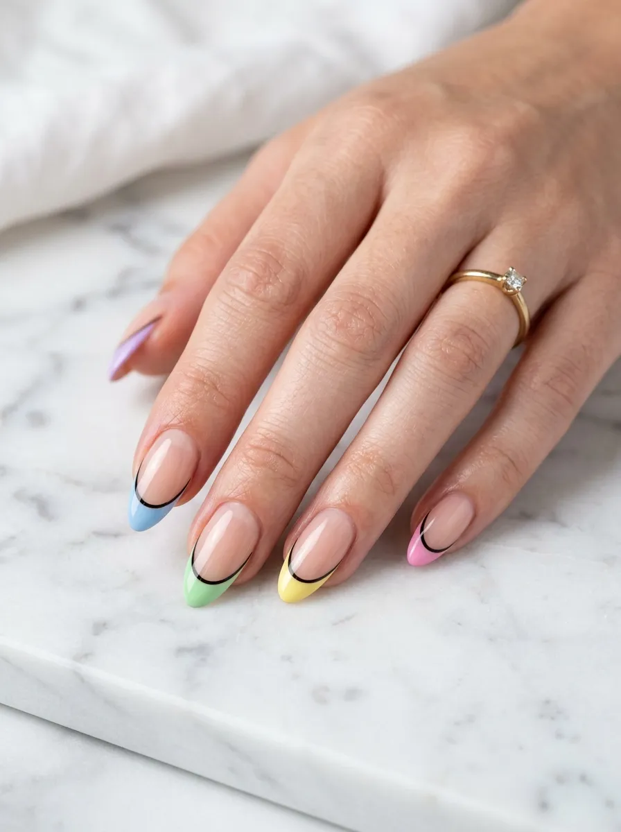 Pastel Rainbow Tips with Black Outlines