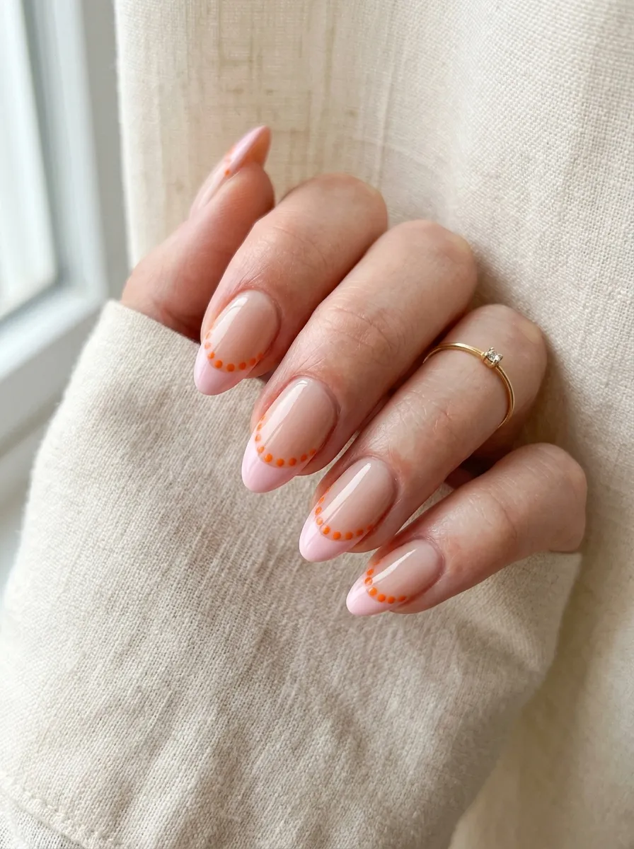 Pink French Tips with Orange Accents