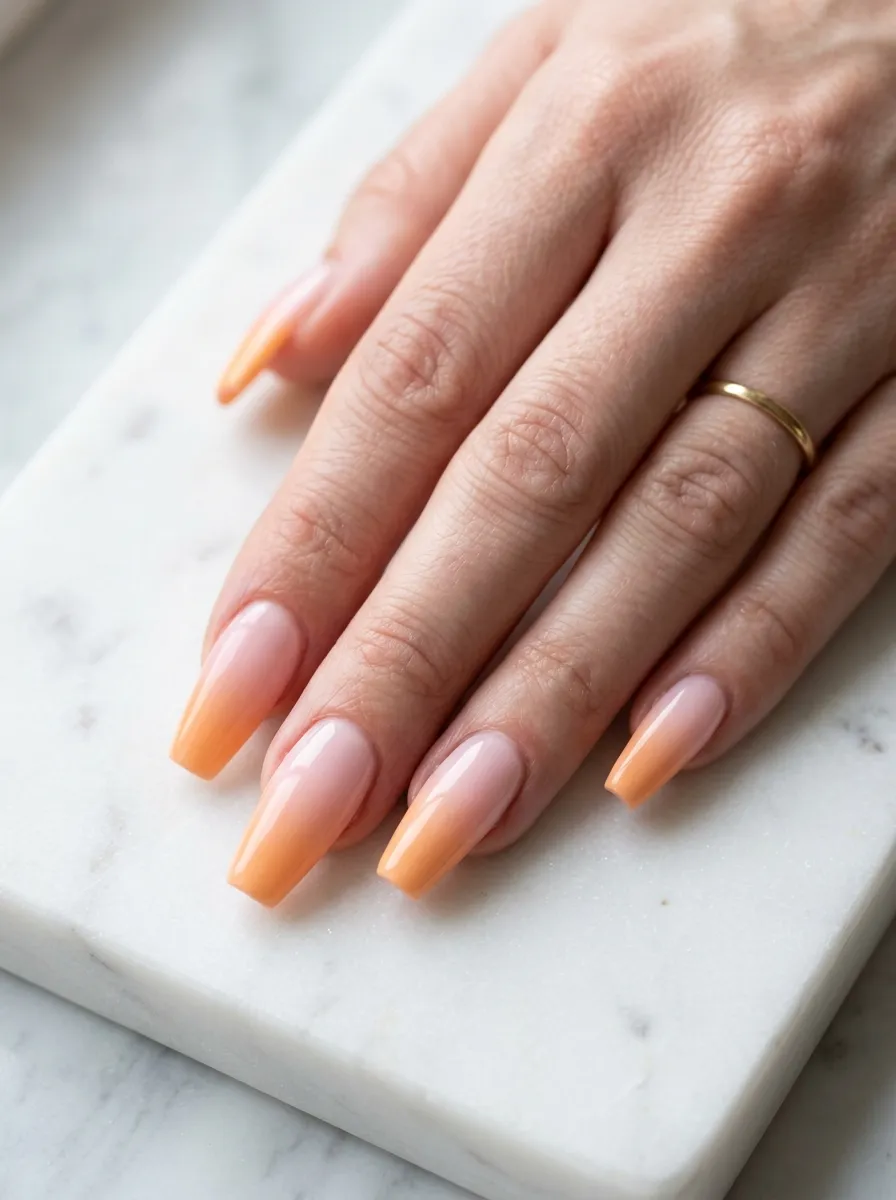 Pink and Orange French Ombre Nails
