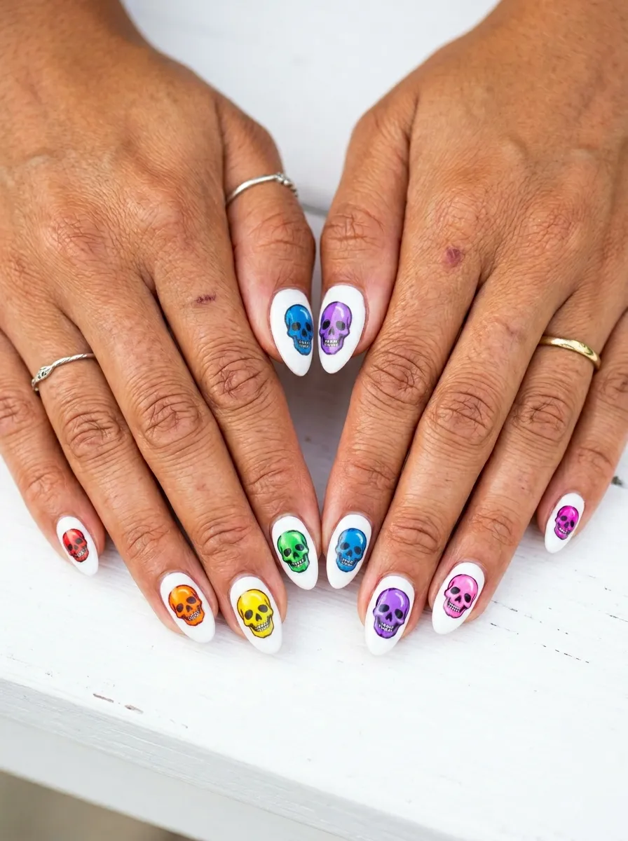 Rainbow Skull Nails