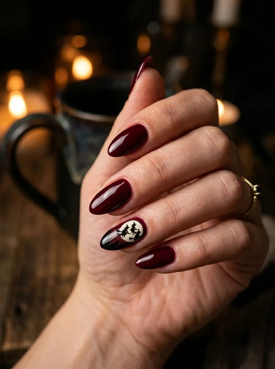 Salem Witch Silhouette Nails