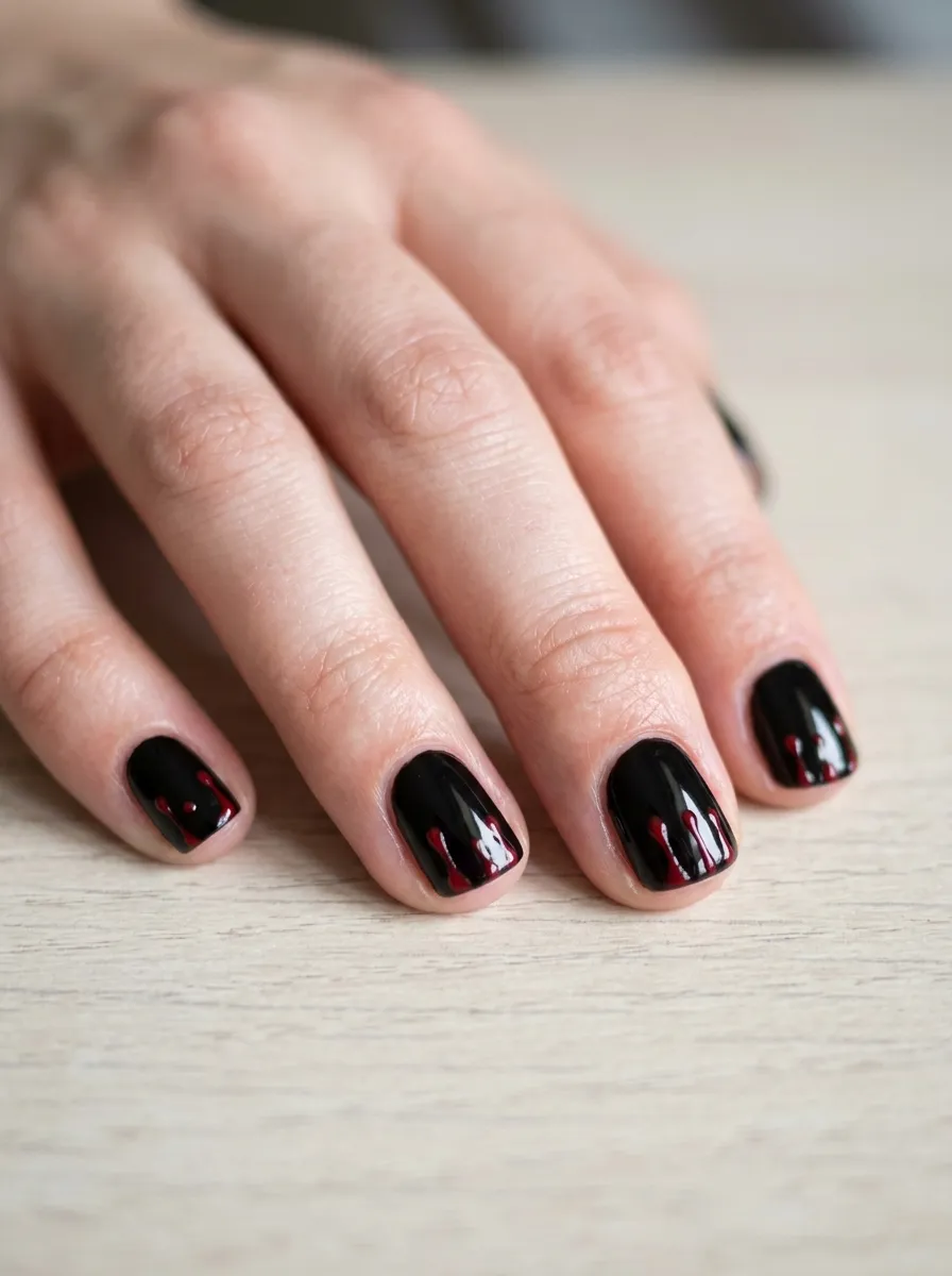 Short Nails Blood Drip Design