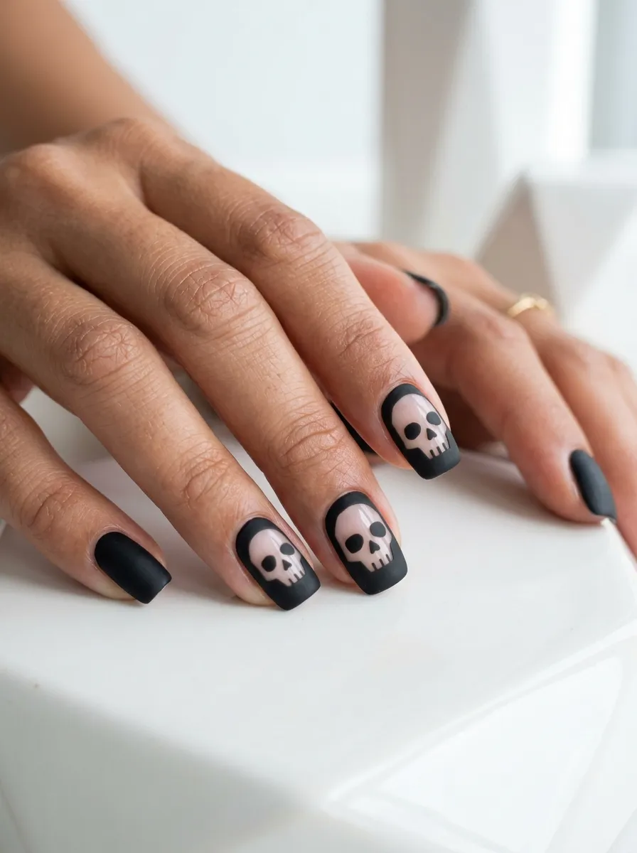 Skull Negative Space Nails