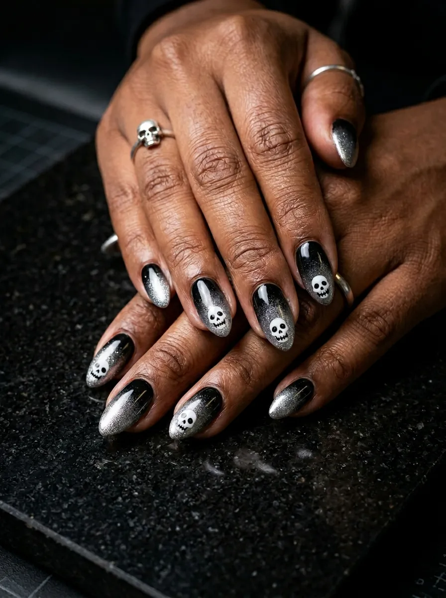 Skull Ombre Nails
