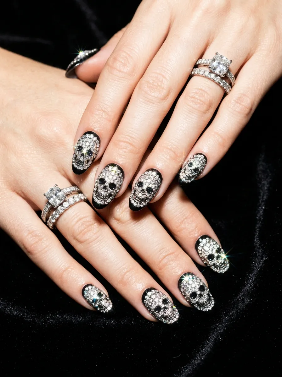 Skull and Diamond Nails