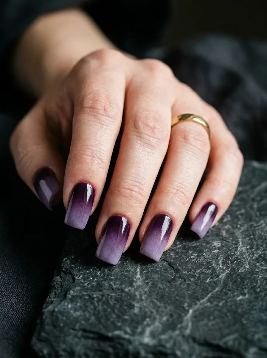 Smoky Purple Ombre Nails