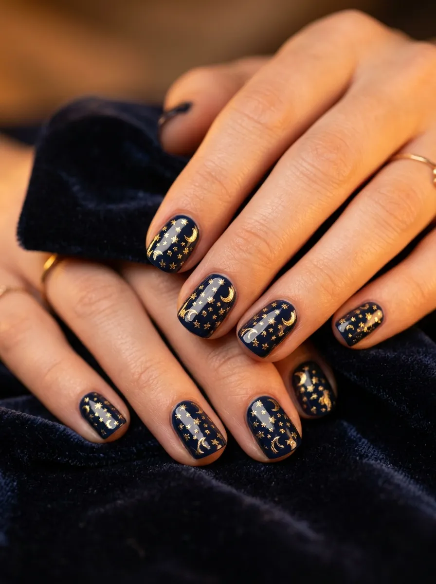 Star and Moon Stamped Nails
