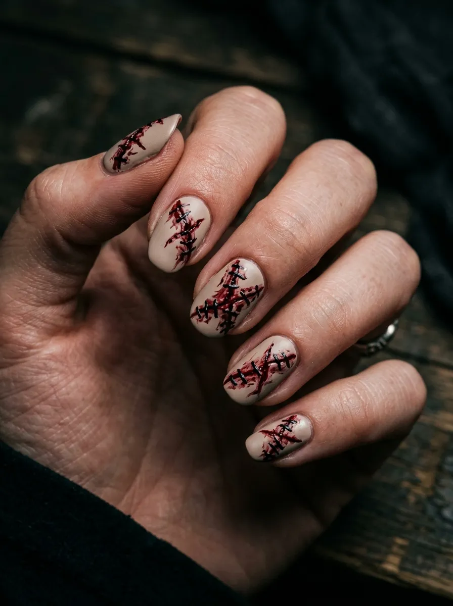 Stitched Scar Detail Nails