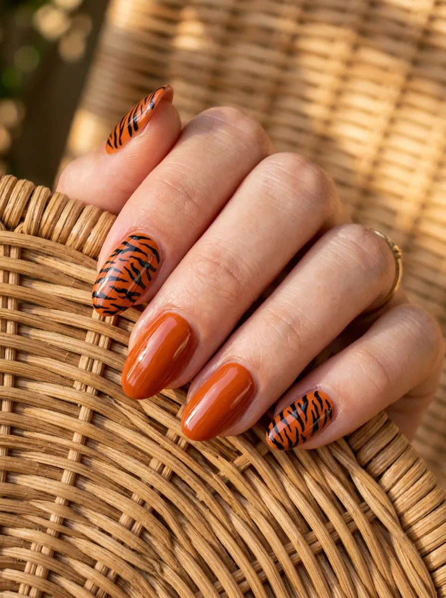 Tiger Print Accent Nails