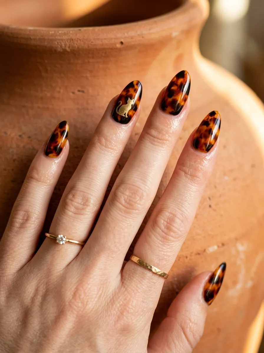 Tortoiseshell Black Cat Nails