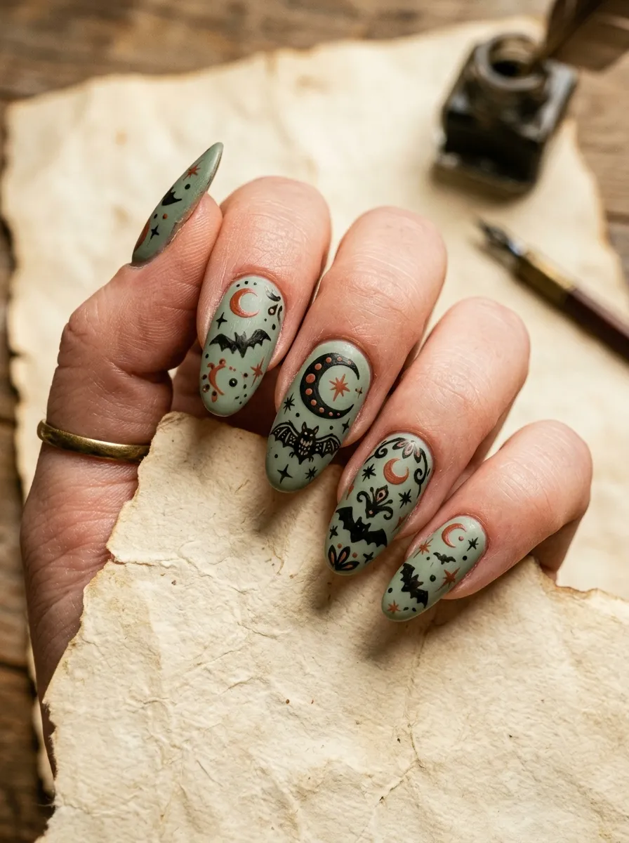 Vintage Halloween Bat Nails