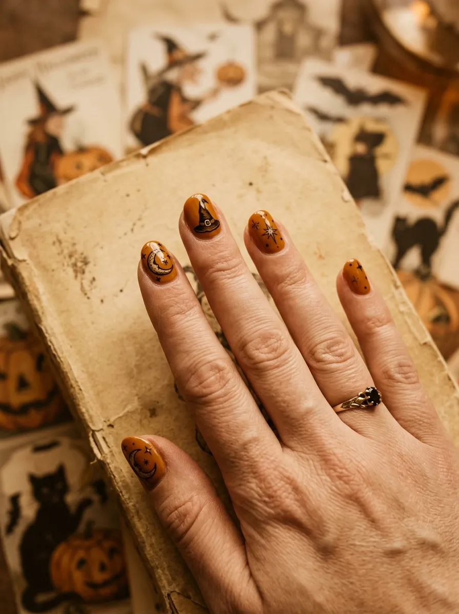 Vintage Halloween Postcard Nails
