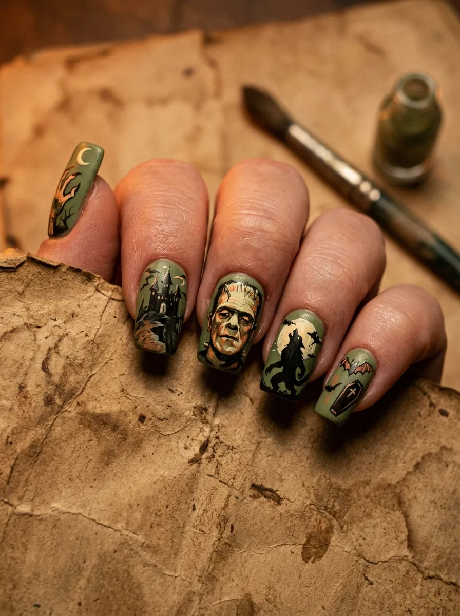 Vintage Monster Poster Nails