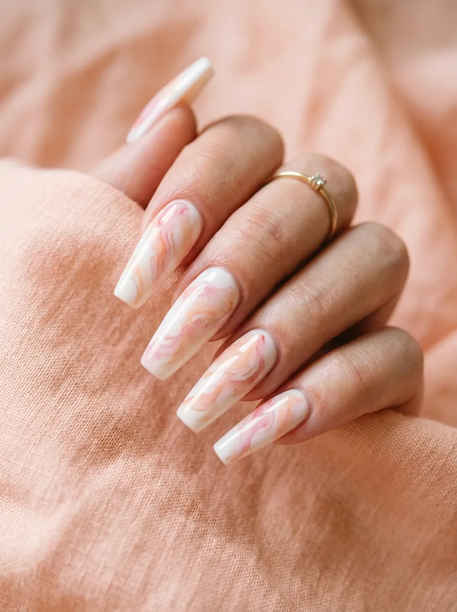 Watercolor Pink and Orange Abstract Nails