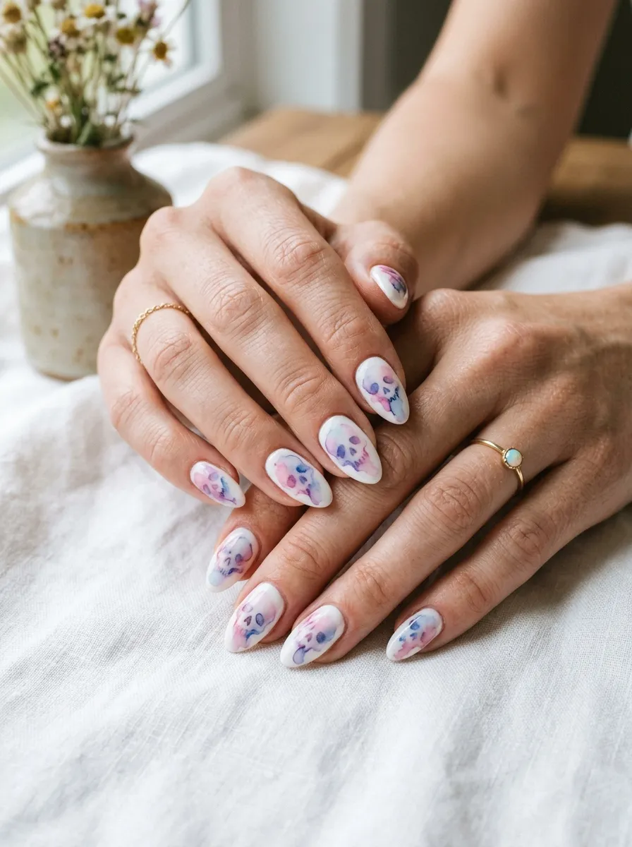 Watercolor Skull Nails