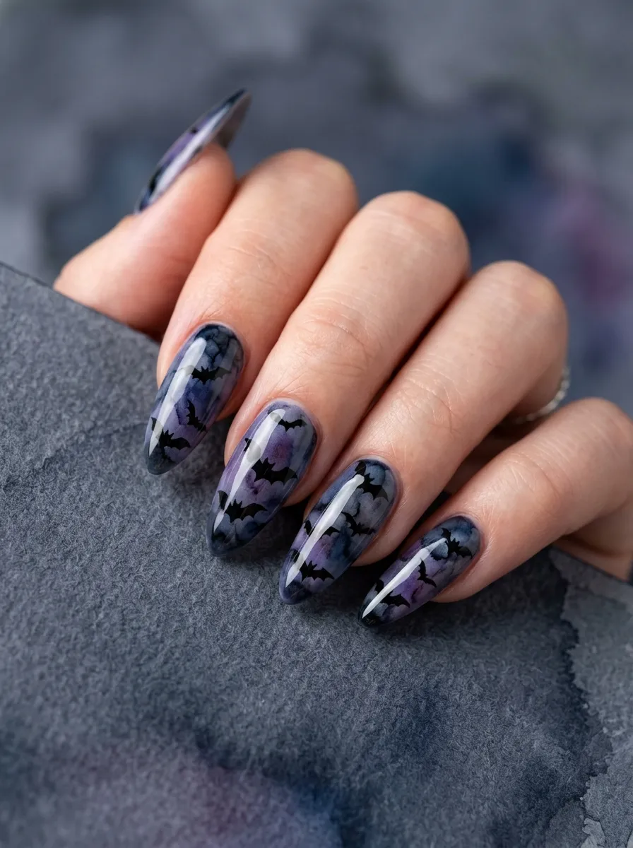Watercolor Smoky Bat Nails