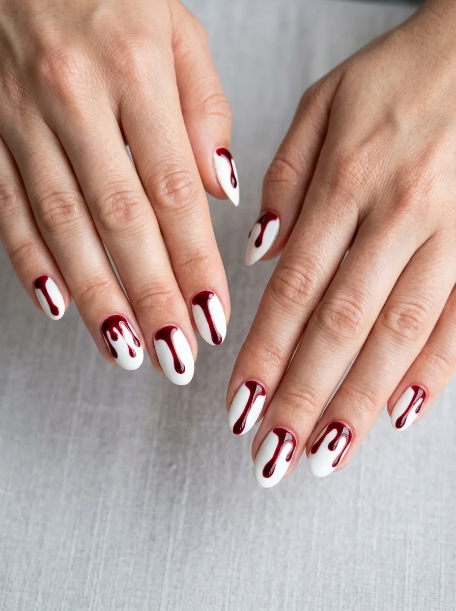 White Base Blood Drip Nails