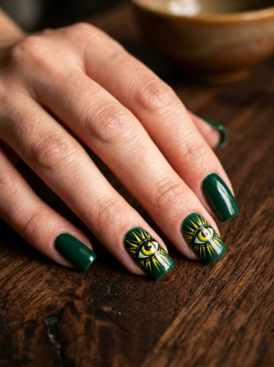 Yellow Starburst Eye Nails