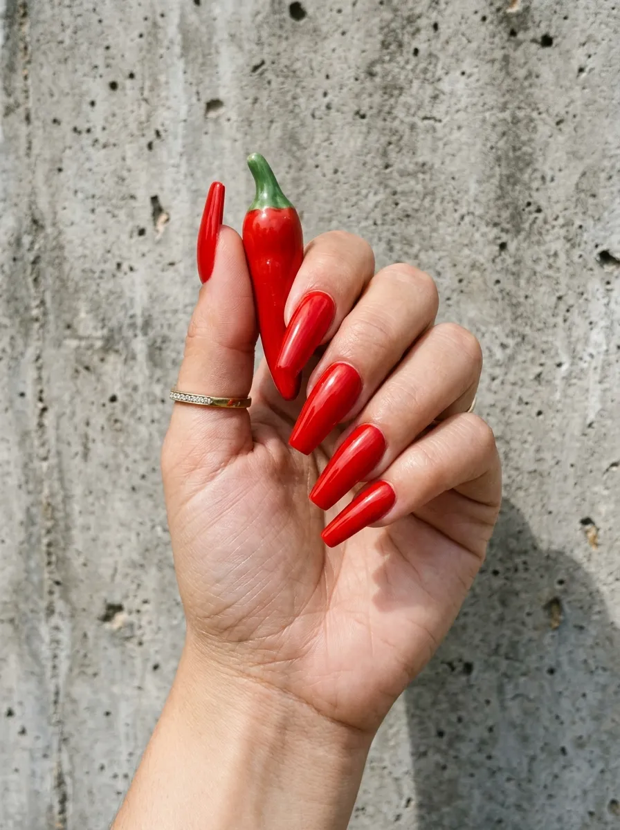 Chili Pepper Red Coffin Nails