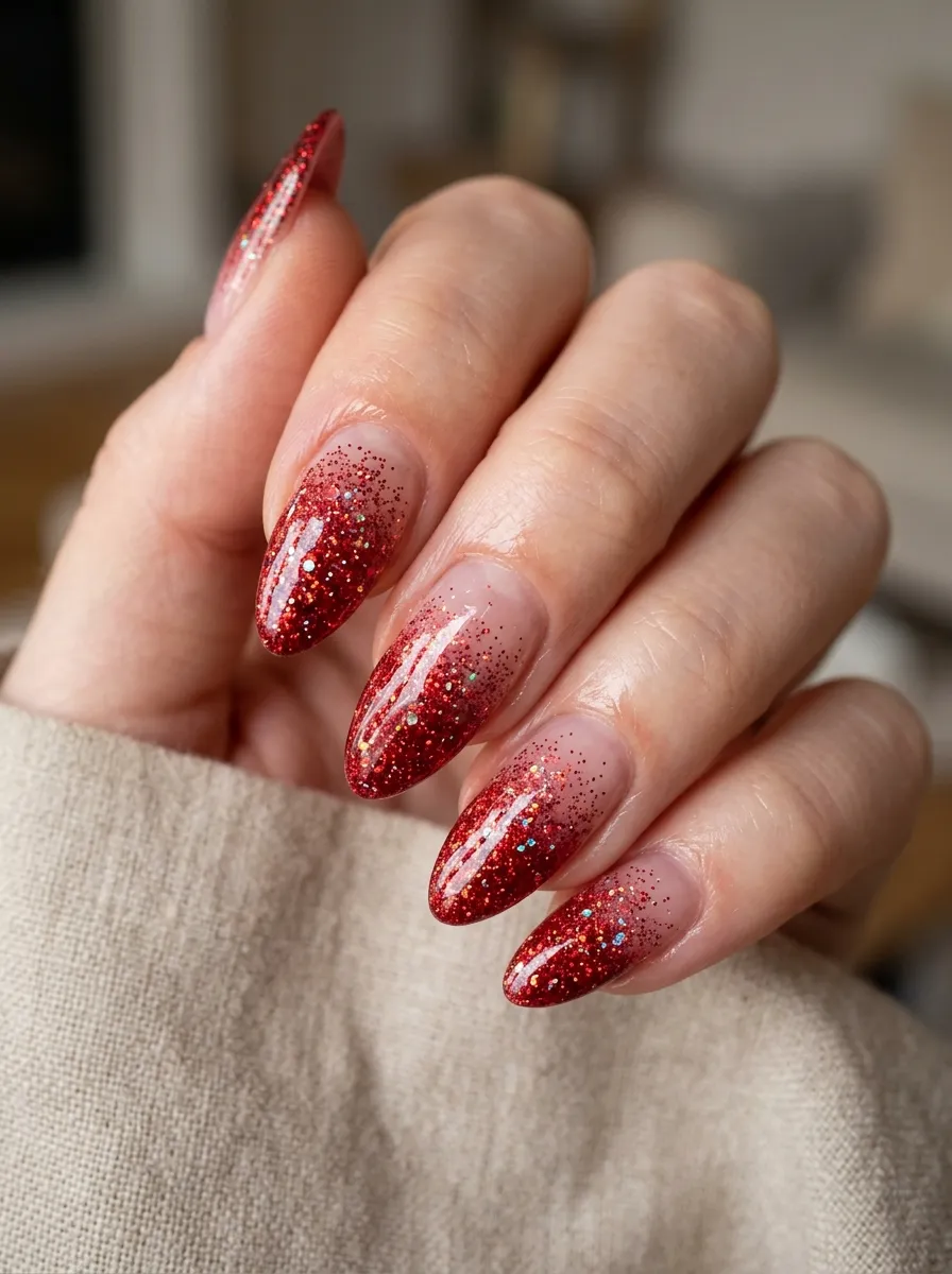 Clear to Red Glitter Gradient
