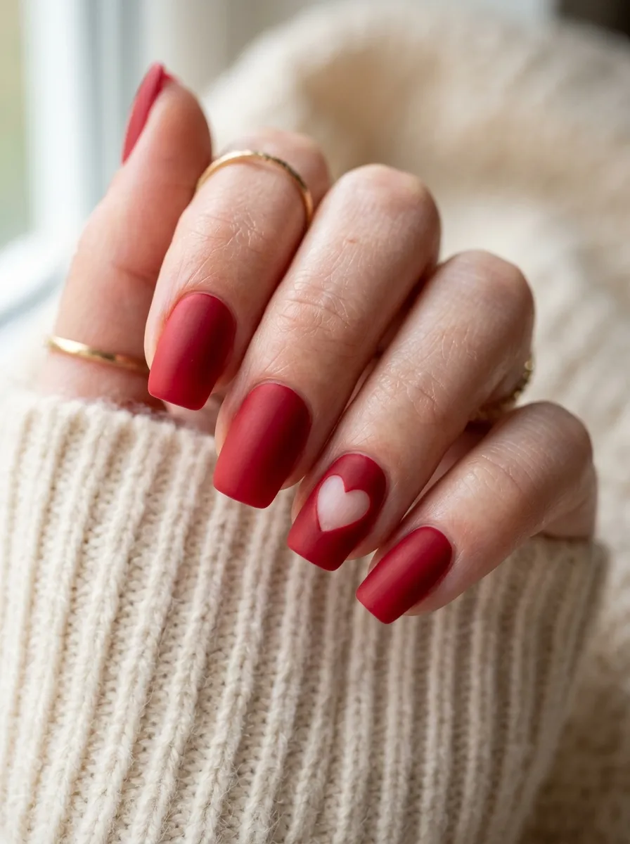 Matte Red Accent with Negative Space Heart