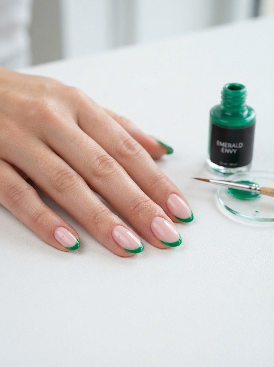 Two-Tone French Tip: Pink Base Green Tip