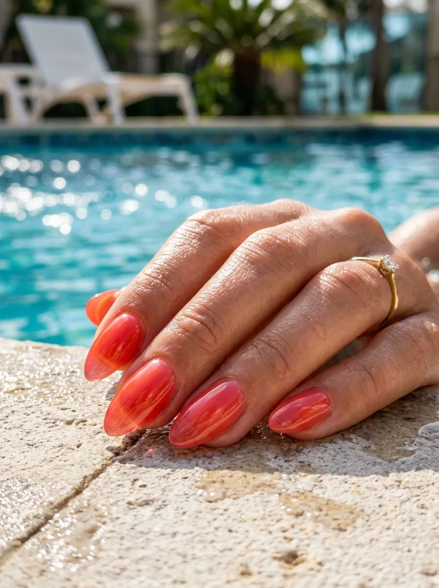 Coral-Red Jelly Nails