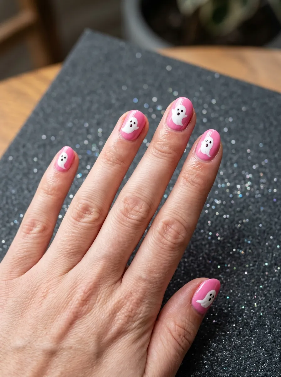 Bubblegum Pink Ghost Nails