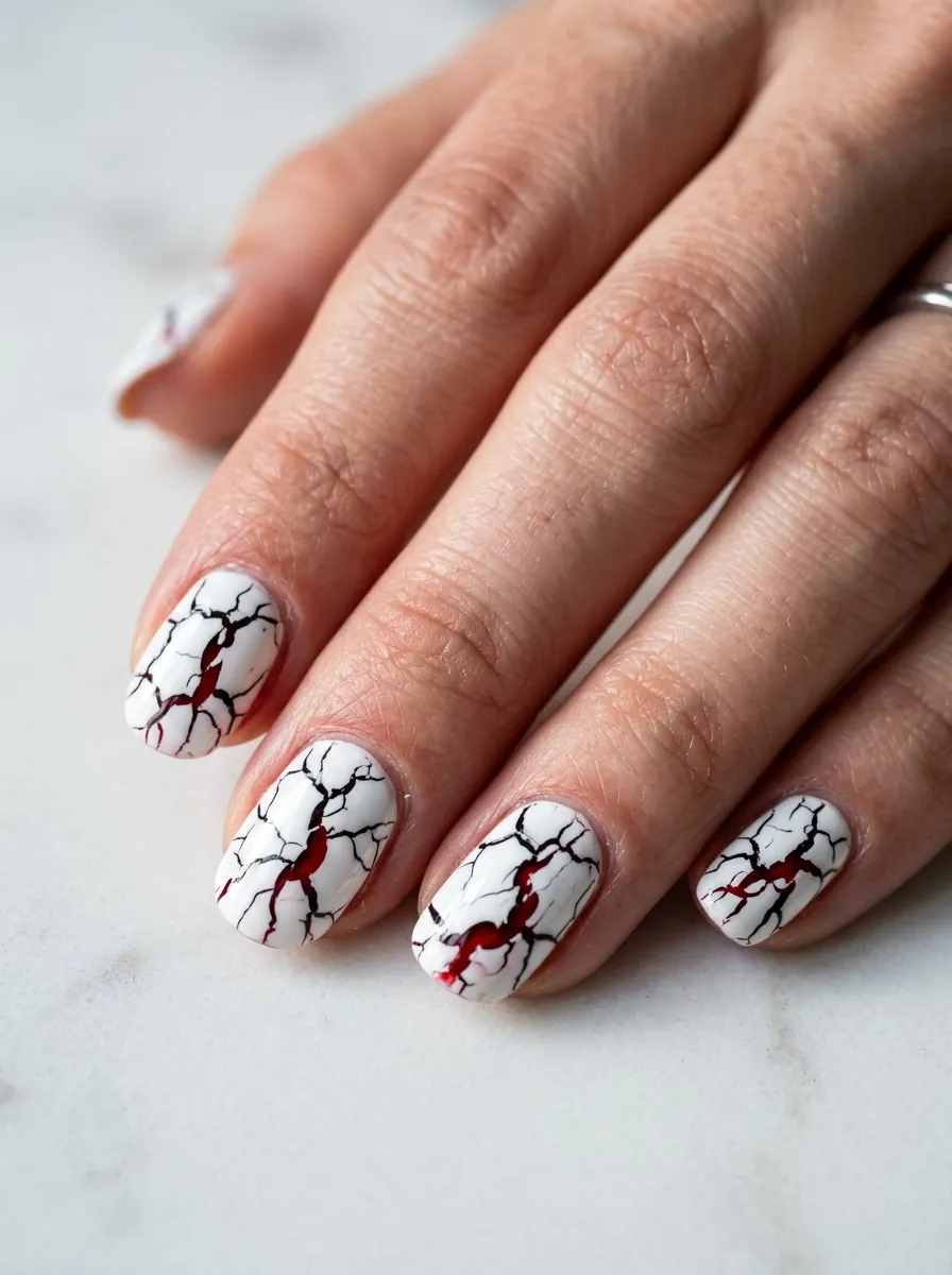 Cracked Porcelain Horror Nails
