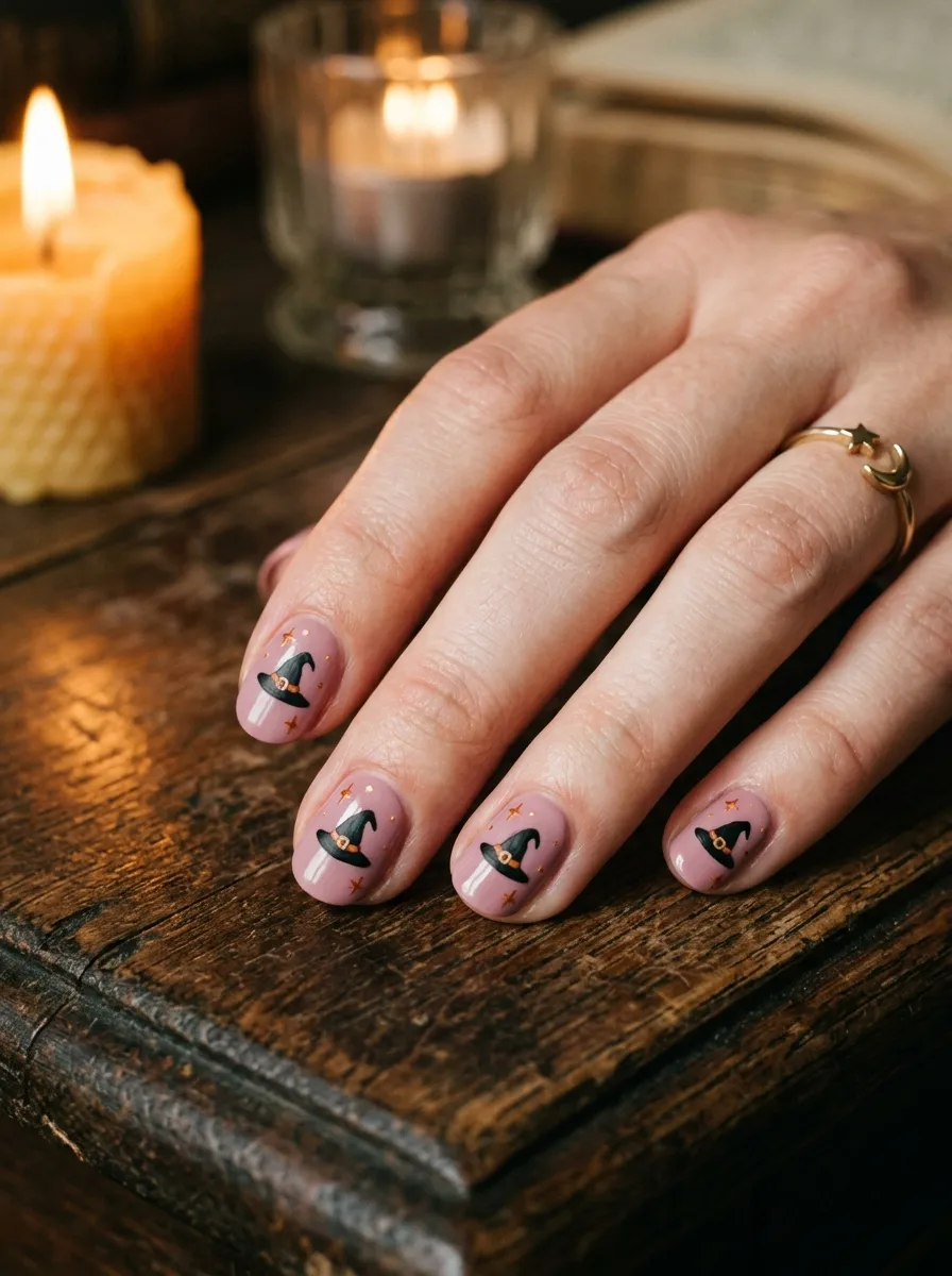 Dusty Pink Witch Hat Nails