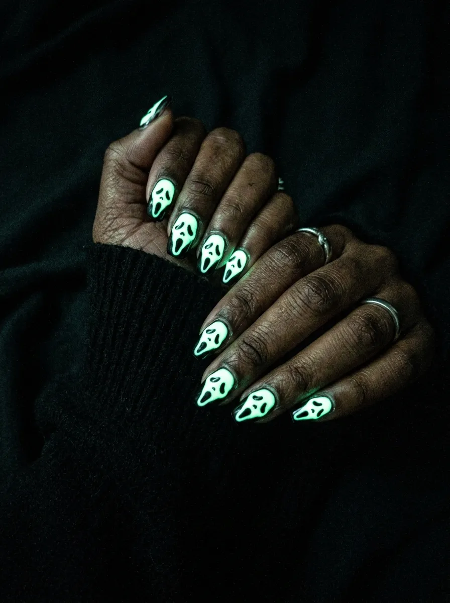 Glow in the Dark Ghostface Nails