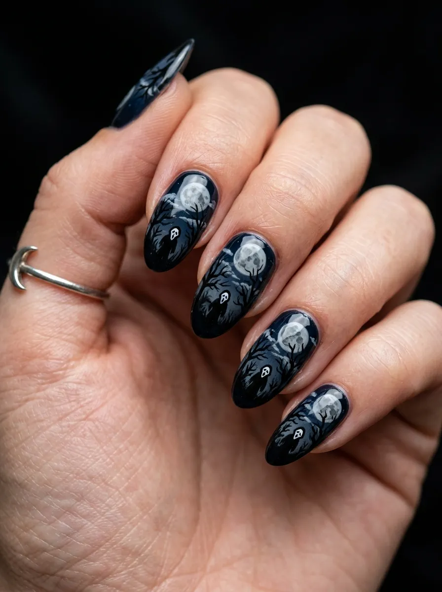 Halloween Night Scene Nails