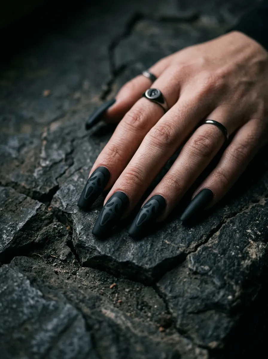 Matte Black Ghostface Coffin Nails